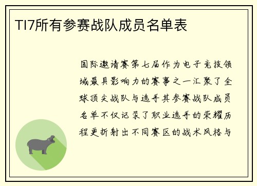 TI7所有参赛战队成员名单表