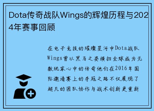 Dota传奇战队Wings的辉煌历程与2024年赛事回顾
